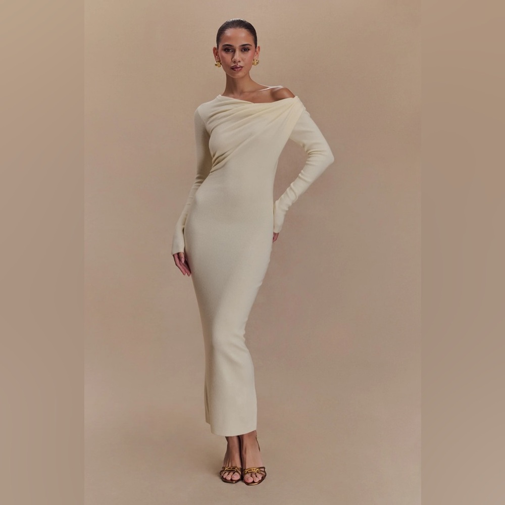 Elegant Cream Off-Shoulder Dress